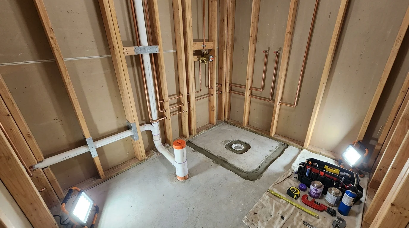 Bathroom rough-in plumbing during remodel by Johns Plumbing LLC in Clovis