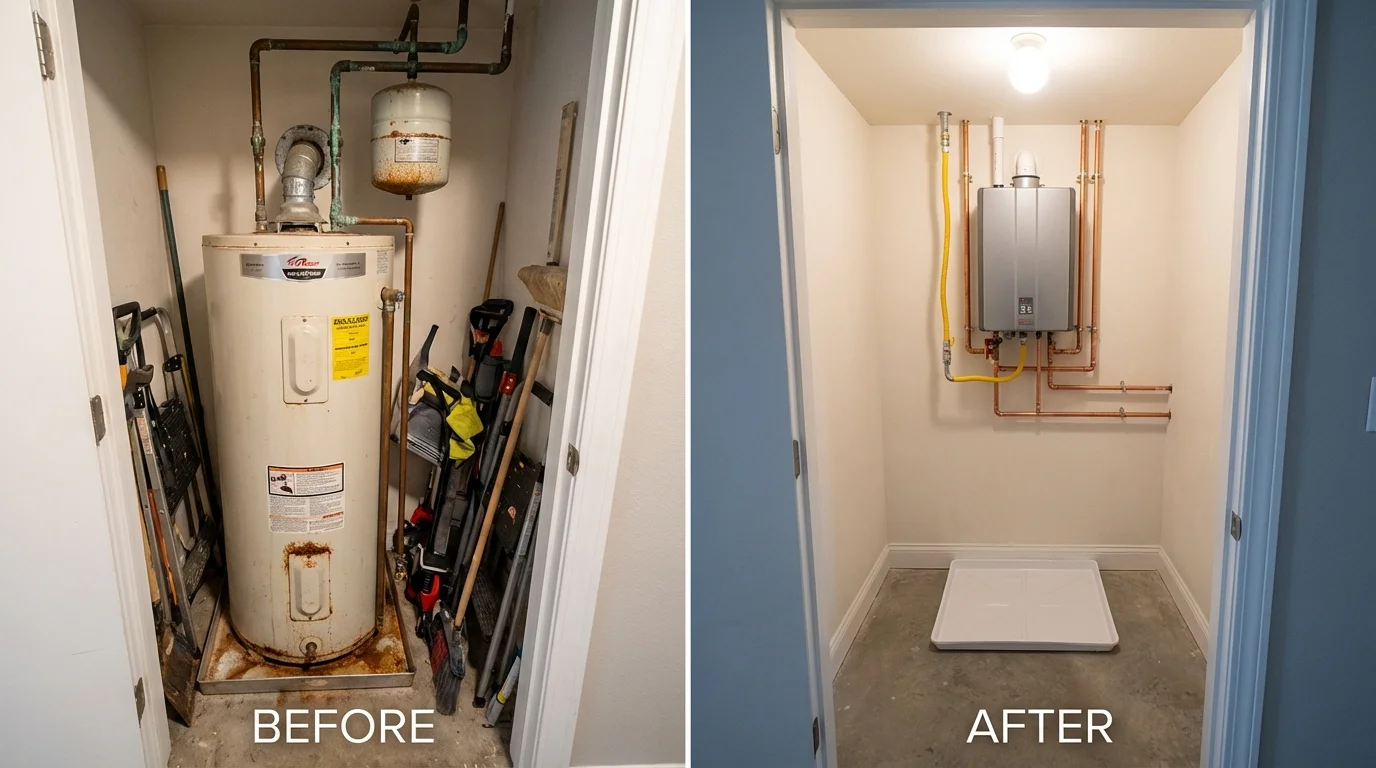 Tank water heater versus wall-mounted tankless unit comparison for Clovis, CA homeowners